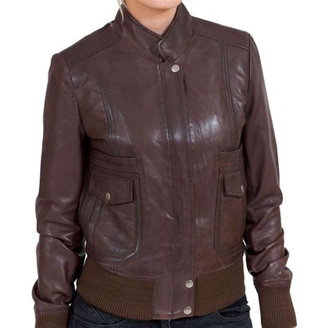 Women's Brown Leather Bomber Jacket - Leather Jackets USA