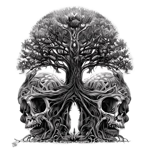 Yggdrasil Tree of Life Skull Digital Art · Creative Fabrica