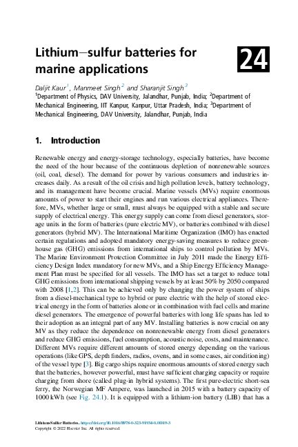 (PDF) Lithium–sulfur batteries for marine applications | Sharanjit Singh - Academia.edu