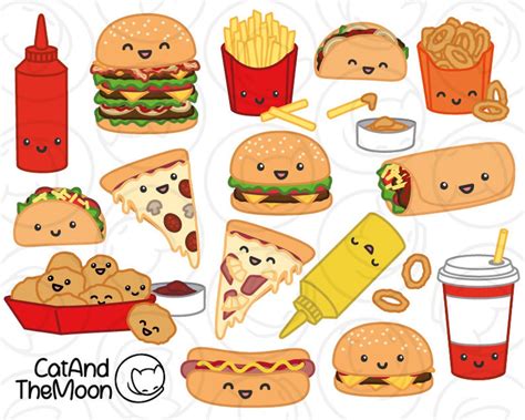 Fast Food Clipart, Junk Food Clip Art, Cute Food Clip Art, Kawaii Fast Food, Burger Clipart ...