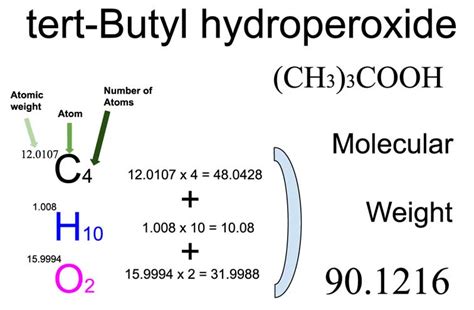 tert-Butyl Hydroperoxide [(CH3)3COOH] Molecular Weight Calculation ...