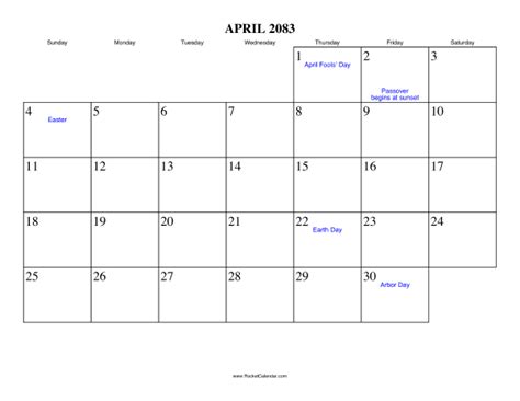 April 2083 Calendar