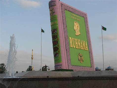 Turkmenistan monument to the "Ruhnama" book written by dictator Saparmurat Niyazov. It was the ...