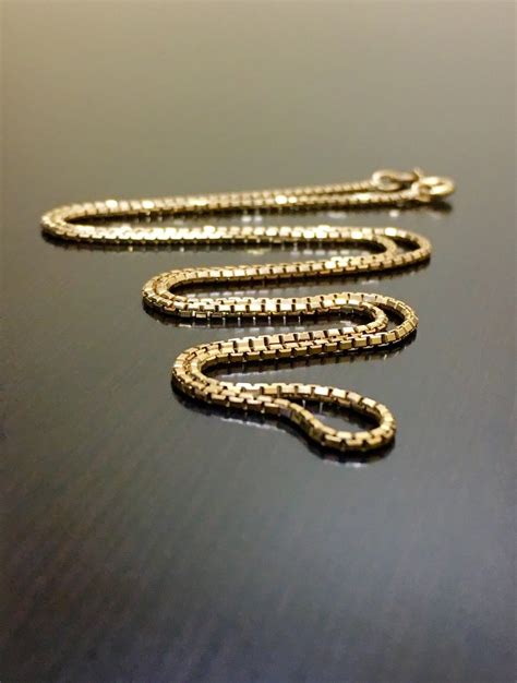 14K Yellow Gold Box Chain Necklace 14K Yellow Gold Chain - Etsy