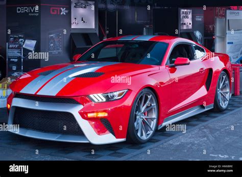 Custom Ford Mustang, tribute to the Ford GT, at SEMA Stock Photo ...