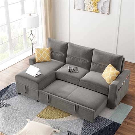 Buy Couch with Pull Out Bed, er Sectional L Shaped Sofa with Storage, Corner Sofa Bed Couch with ...