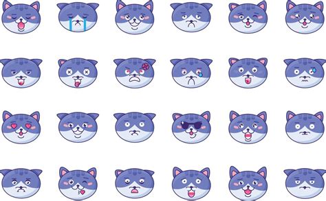 Cat emoji different mood collection set vector 16537032 Vector Art at ...