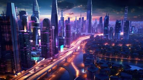 Premium AI Image | futuristic city night scene