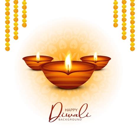 Free Vector | Beautiful shiny happy diwali three diya colorful hindu ...