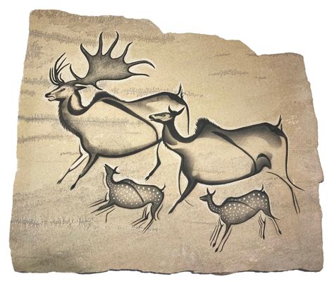 Chauvet Cave Style Giant Deer Family Painting on Stone - Etsy