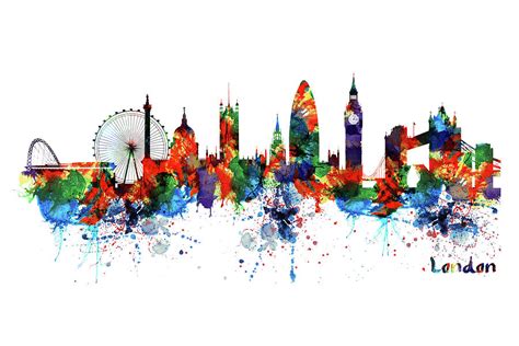 London Watercolor Skyline Silhouette Painting by Marian Voicu - Fine Art America