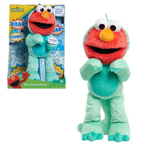 Sesame Street Dino Stomp Elmo 13-Inch Plush Stuffed Animal Sings and Dances, Officially Licensed ...