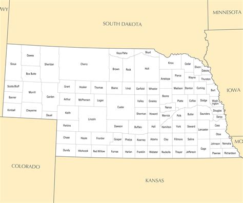 Large administrative map of Nebraska state | Vidiani.com | Maps of all countries in one place