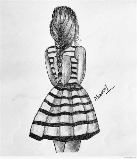 Awesome Pencil Sketch Of Girl From Back - Desi Painters