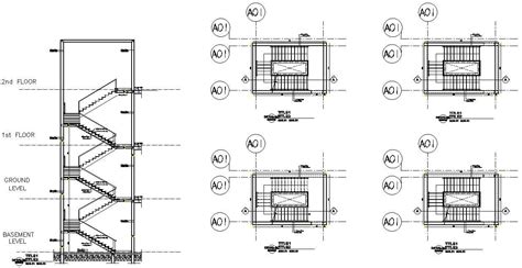 U- shaped staircase detail plan and sectional elevation in AutoCAD, dwg file. - Cadbull