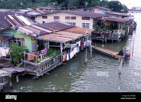 Brunei Houses Along Brunei River Kampong Ayer water village Stock Photo ...