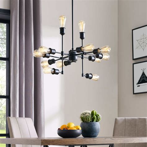 BELLEZE Mid Century 12 Light Chandelier Modern Pendant Lighting Black ...