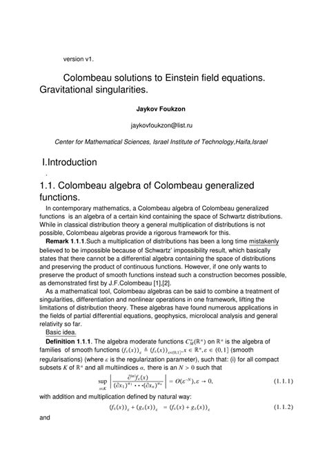 (PDF) Colombeau solutions to Einstein field equations. Gravitational singularities