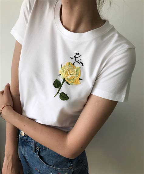 Rose hand embroidered t-shirt Unusual Floral embroidery | Etsy