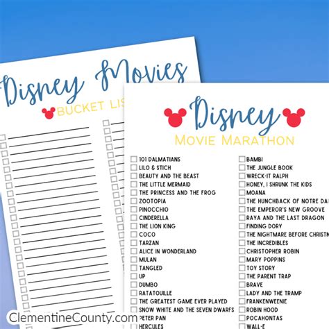 Free Disney Movie Marathon Printable | Clementine County