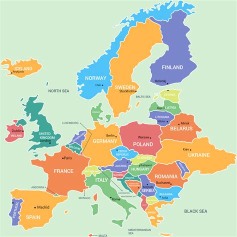 Map Of Europe Labeled With Capitals | Adams Printable Map