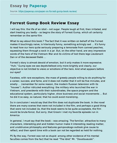 Forrest Gump Book Review Free Essay Example