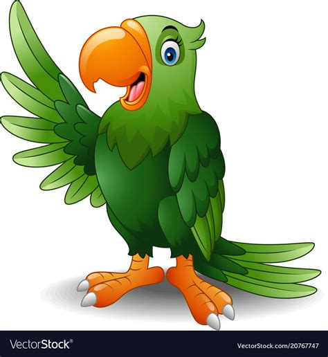 Cartoon green parrot waving Royalty Free Vector Image