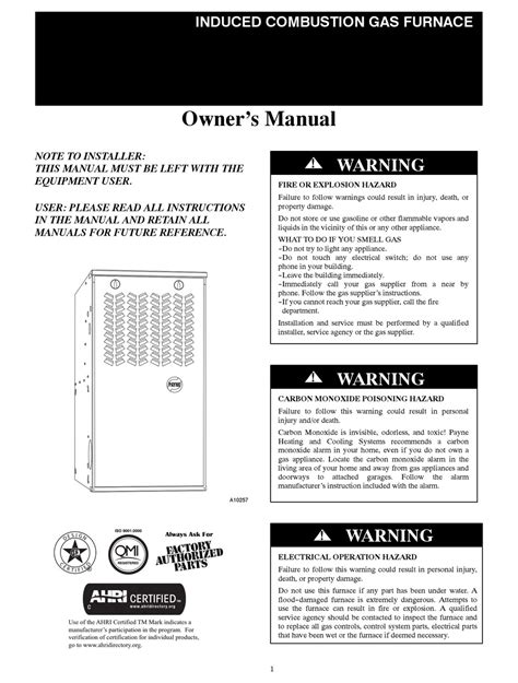 PAYNE GAS FURNACE OWNER'S MANUAL Pdf Download | ManualsLib