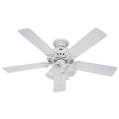 Hunter Fan Company 20181 Downrod Mount, 5 White Blades Ceiling fan with 62.4 watts light, White ...