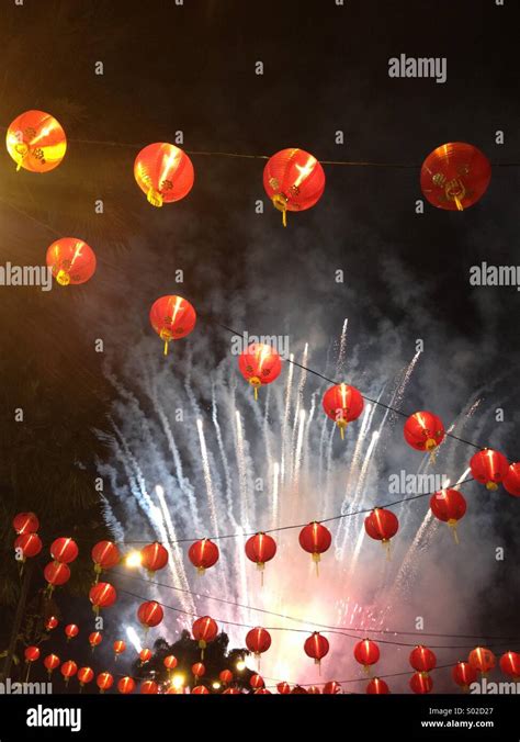 Chinese New Year lanterns fireworks Stock Photo - Alamy