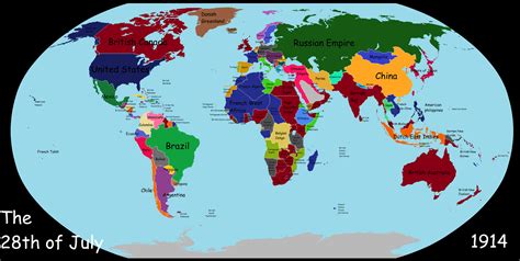 World War 1 World Map - World Map Gray