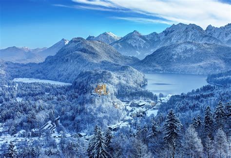 nature, Landscape, Mountain, Trees, Forest, Germany, Winter, Snow, Castle, House, Lake, Clouds ...