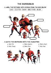 The Incredibles - family tree - ESL worksheet by Giovana Toniolo