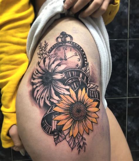 Sunflowers film clock tattoo by area_87 at Athens tattoo studio | Clock tattoo sleeve, Clock ...