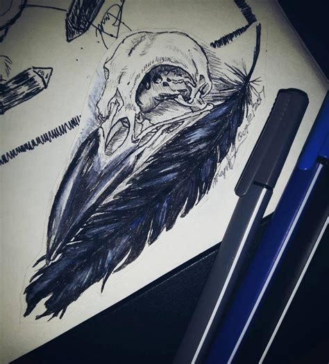 Raven Skull and feather tattoo by Magan1996 on DeviantArt