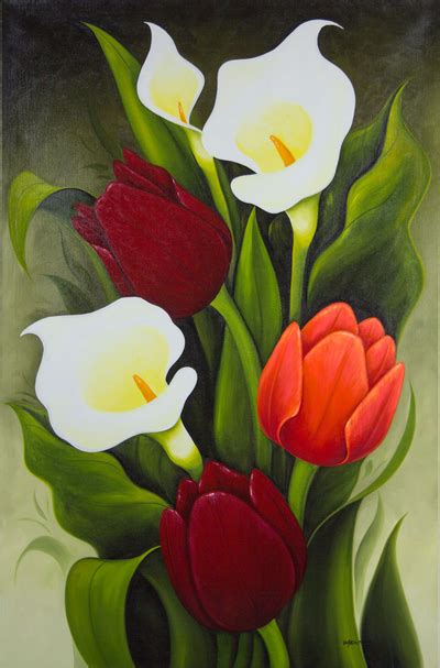 Limited Edition Floral Oil Painting from Mexico - Tulips and Calla ...