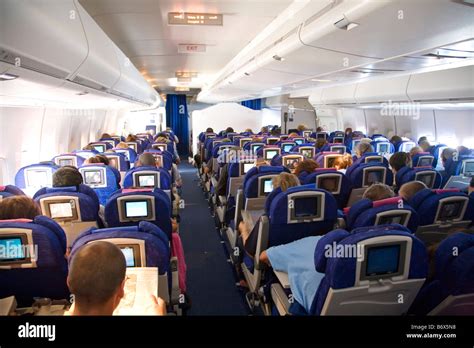 Interior of long haul flight in Boeing 747 Stock Photo - Alamy