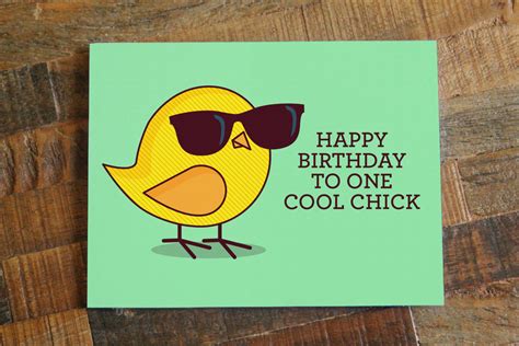 Funny Birthday Card For Her "Happy Birthday to One Cool Chick" - Bird Pun, Bird Art Card, Cute ...