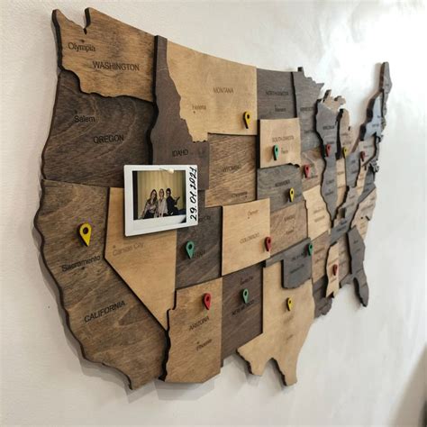 Wooden US Map Wood United States Map Wood Wall Art USA Travel - Etsy | State map wall art, Map ...