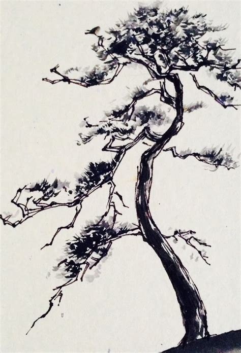 Art of Asian Ink Painting: Pine tree Sumi Painting