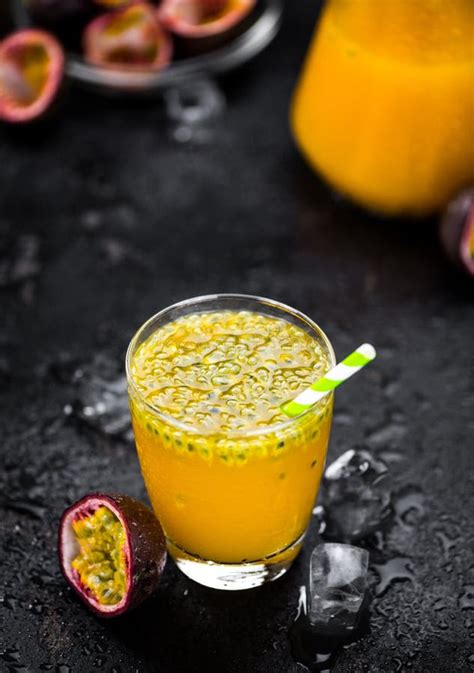 Some Fresh Made Maracuja Juice on a Vintage Slate Slab Selective Focus Stock Photo - Image of ...