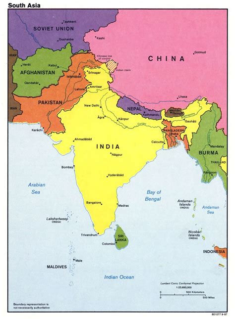 Large detailed political map of South Asia with major cities and capitals - 1987 | South Asia ...