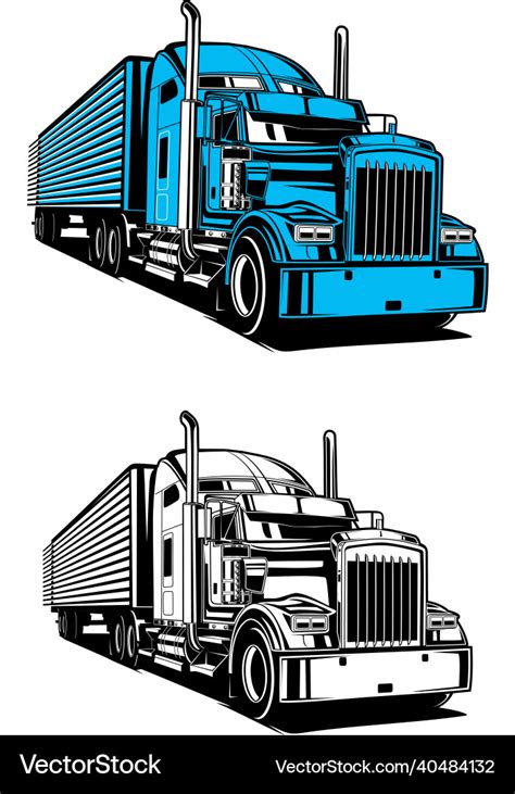 Bundle set semi truck silhouette Royalty Free Vector Image