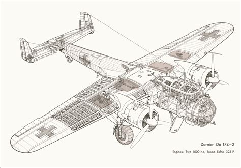 Dornier Do 17 Cutaway Drawing in High quality