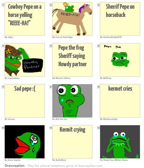 Cowboy Pepe on a horse yelling "REEEE-HA!" - Drawception