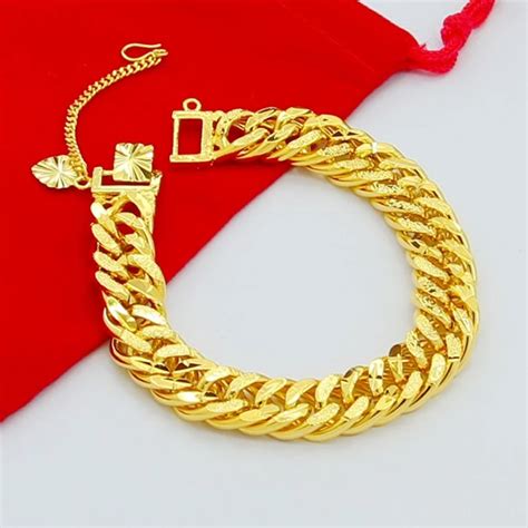 24K gold color men jewelry bracelet,wholesale 24K gold color 12mm ...