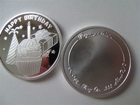 Fine .999 1 oz Silver Engravable Happy Birthday Coin. Free Custom Engraving