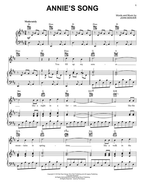 John Denver "Annie's Song" Sheet Music Notes | Download Printable PDF ...