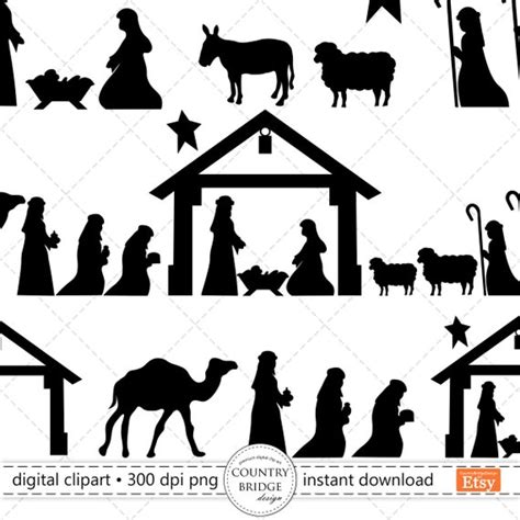 Nativity Silhouette Clipart Nativity Scene Clipart Christmas | Etsy