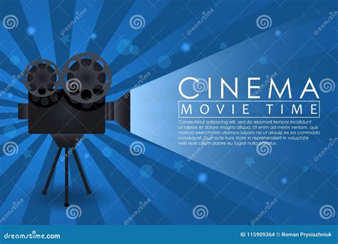 Cinema Background, Movie Time Banner with Retro Camera. Abstract Advertising Poster for Cinema ...